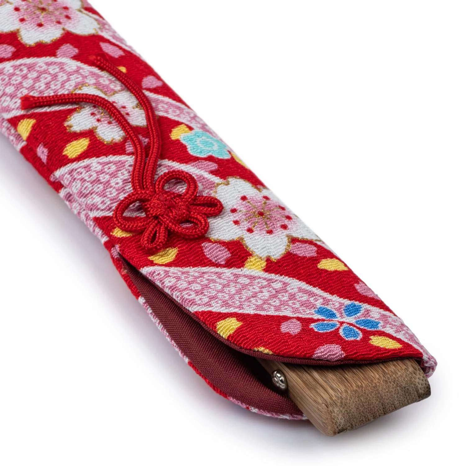 Pretty Red Floral Japanese Folding Fan Case - Image 3