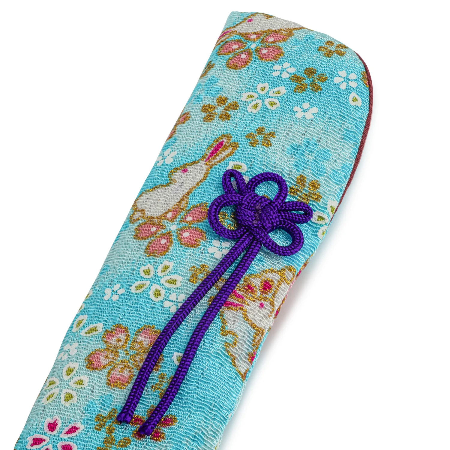 Pretty Turquoise Floral Japanese Folding Fan Case - Image 2