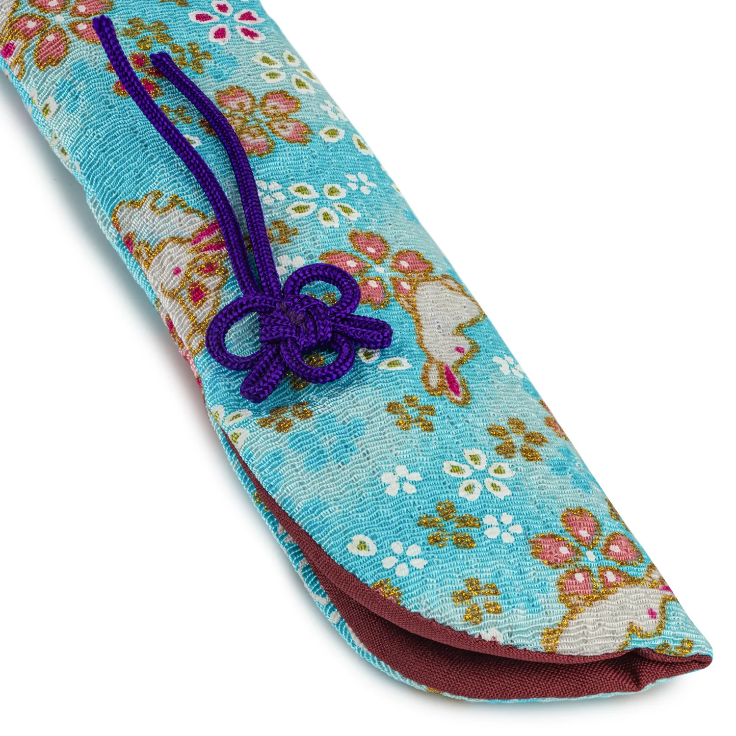 Pretty Turquoise Floral Japanese Folding Fan Case - Image 3