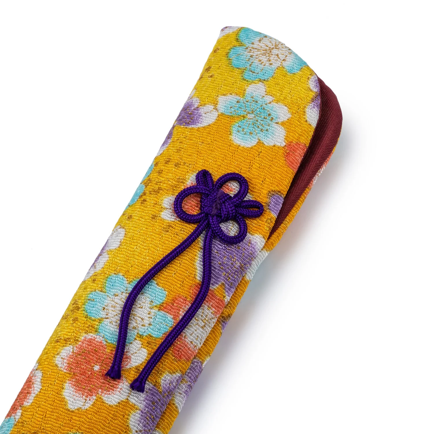 Pretty Yellow Floral Japanese Folding Fan Case - Image 2