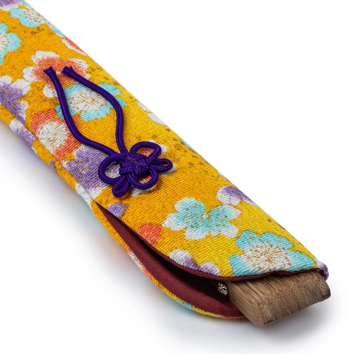 Pretty Yellow Floral Japanese Folding Fan Case - Image 3