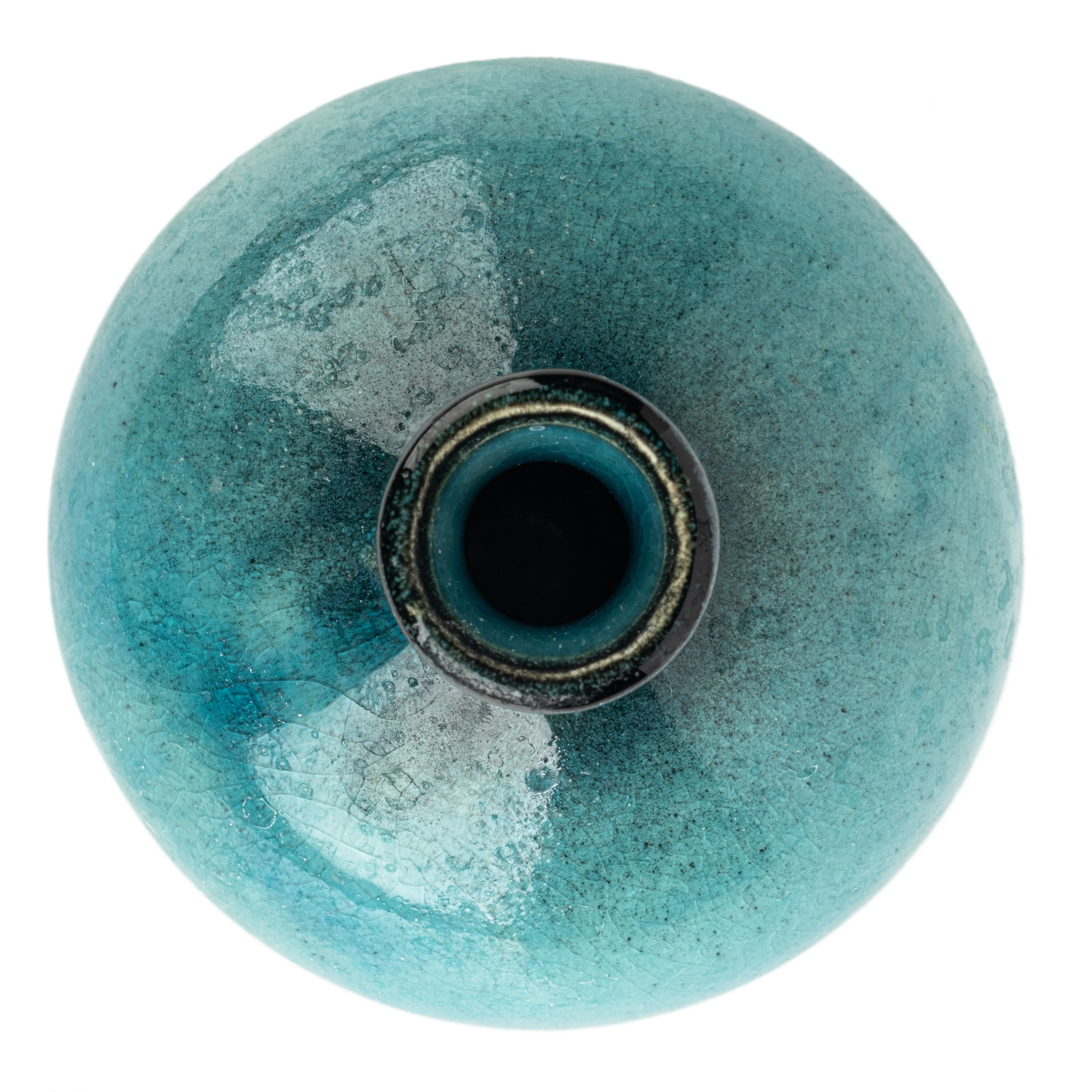 Round Blue Crackleglaze Small Japanese Vase - Image 3