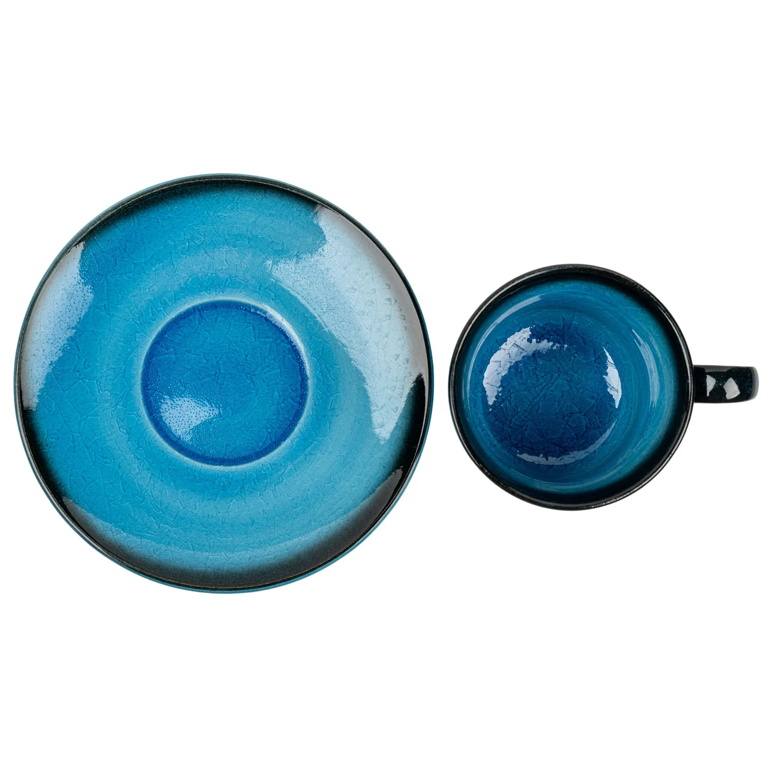 Sea Blue Crackleglaze Japanese Cup and Saucer - Image 4