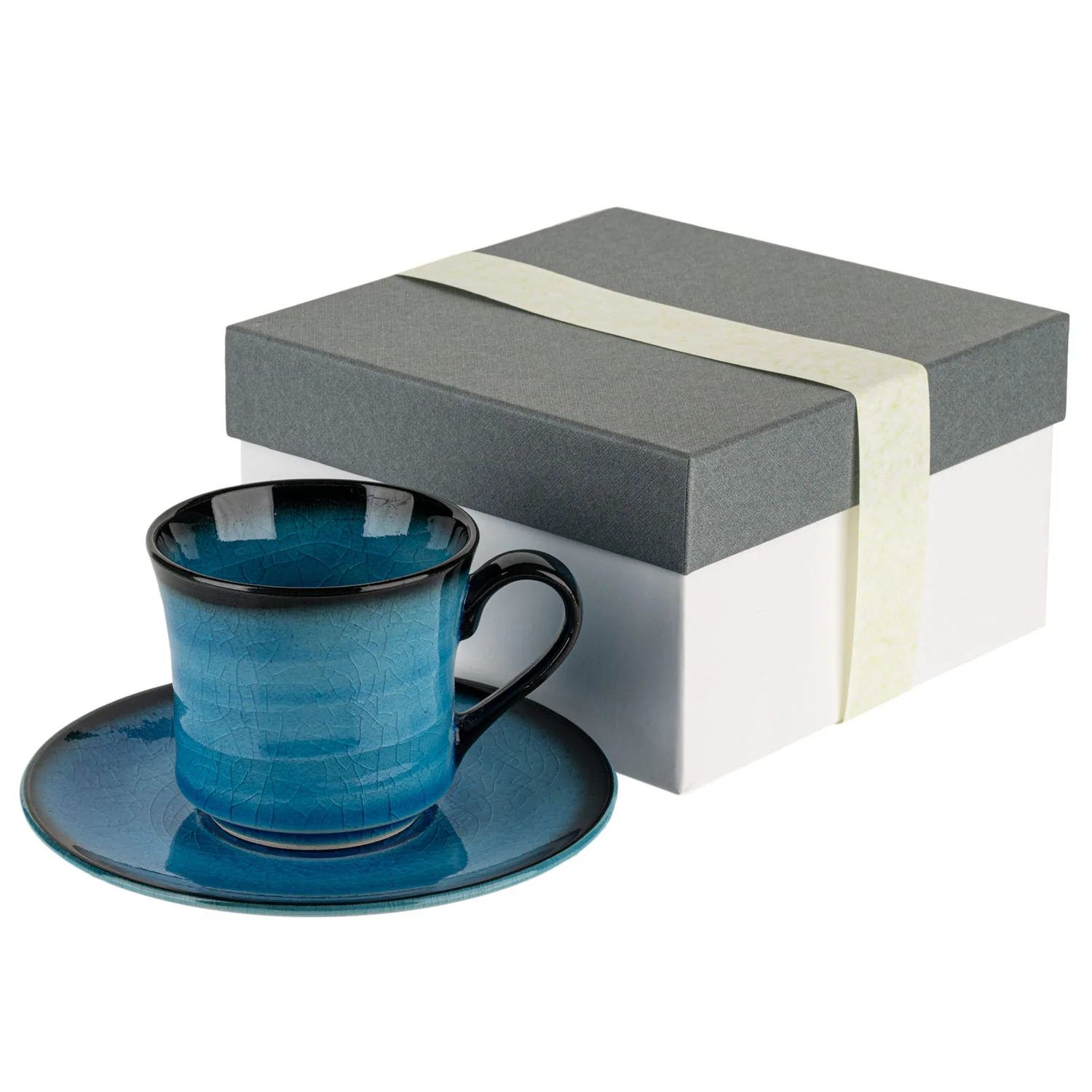 Sea Blue Crackleglaze Japanese Cup and Saucer - Image 5