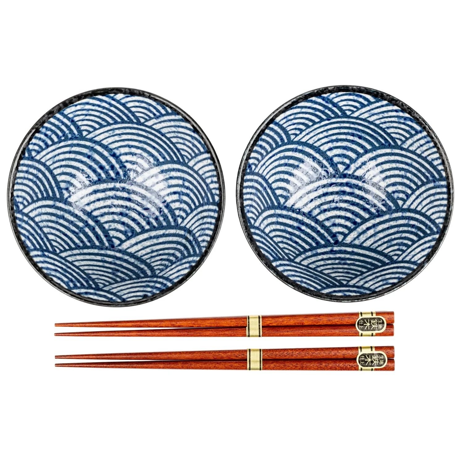 Seikaiha Ceramic Japanese Rice Bowl Set - Image 2