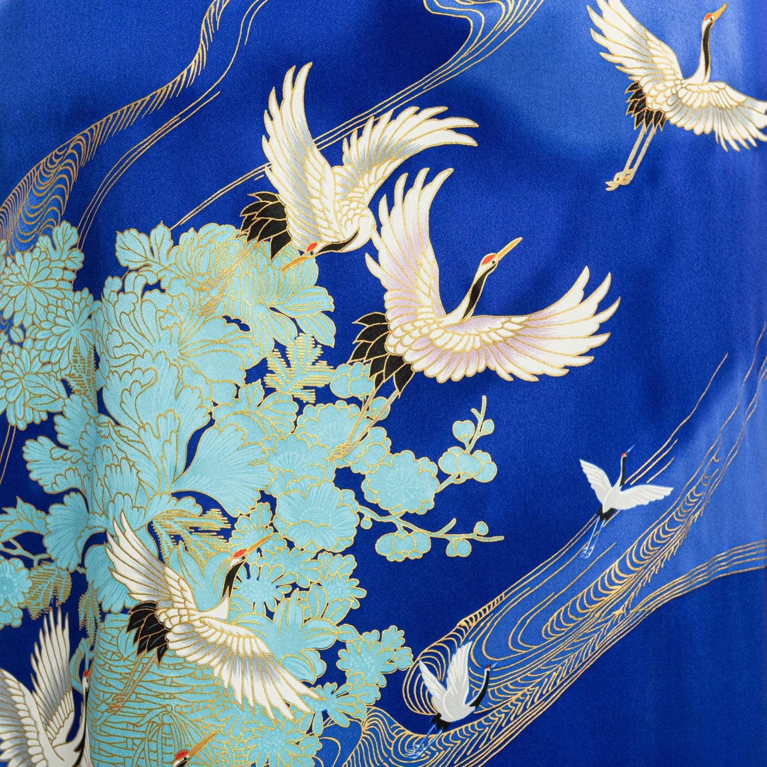 Silk Crane Print Long Blue Japanese Kimono XL - Image 5