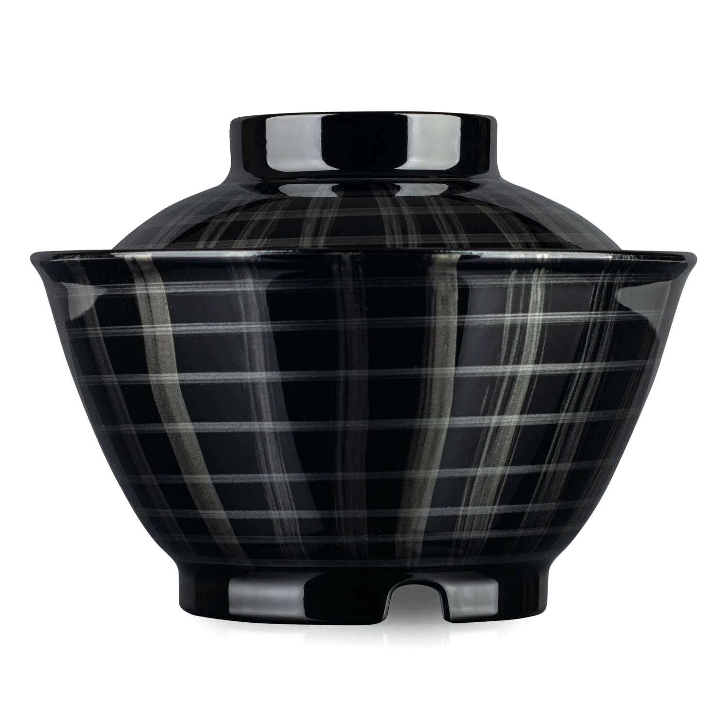 Silver Lattice Japanese Lacquer Small Rice Bowl and Lid - Image 2