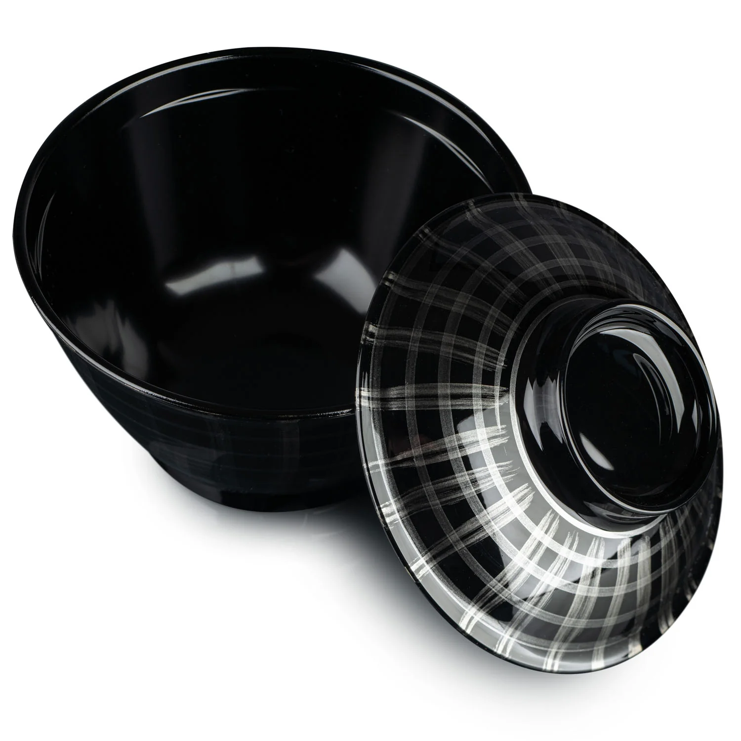 Silver Lattice Japanese Lacquer Small Rice Bowl and Lid - Image 3