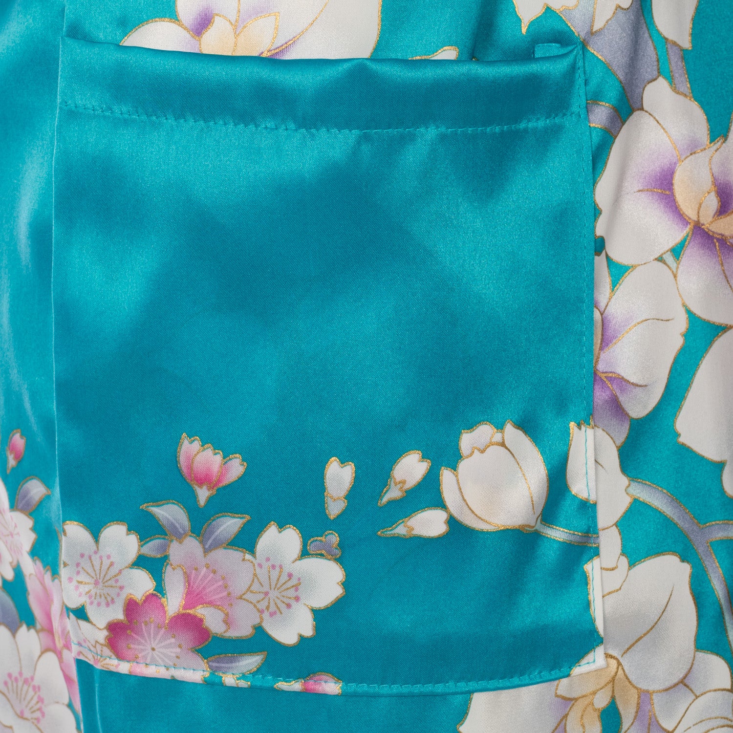 Turquoise Floral Short Silk Japanese Kimono - Image 4