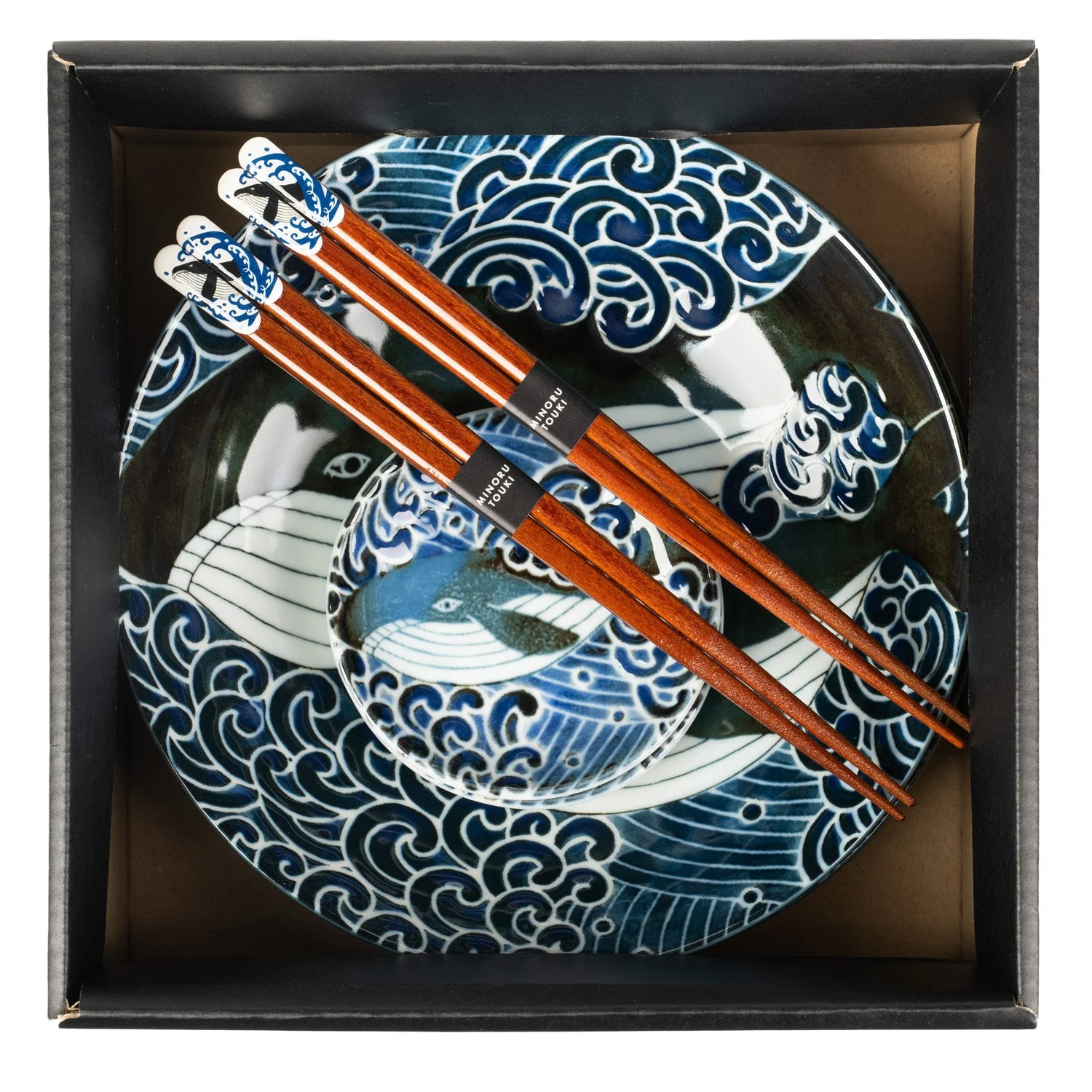 Whale Indigo Blue Ceramic Japanese Bowl Set - Image 3