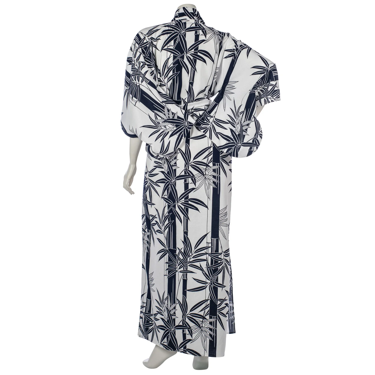 White and Navy Bamboo Japanese Cotton Kimono - Image 2